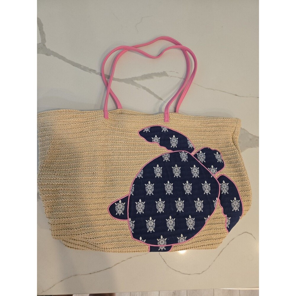 Vera Bradley Straw Tote Bag Sea Turtle Beach Shoulder Bag Pink Navy Large